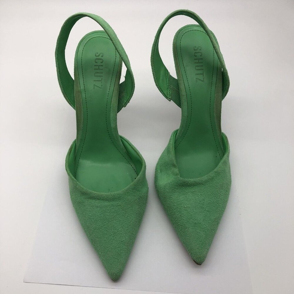 SCHUTZ Green Suede Slingback Pointed Pumps - Picture 2 of 10